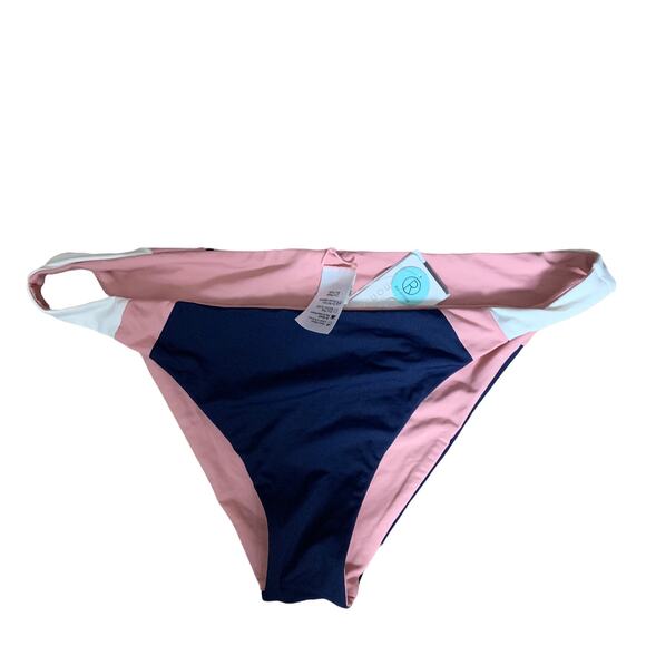 L*Space Pink Navy Blue Reversible Bikini Bottom LARGE Colorblock Cheeky $75 NEW - Picture 3 of 7